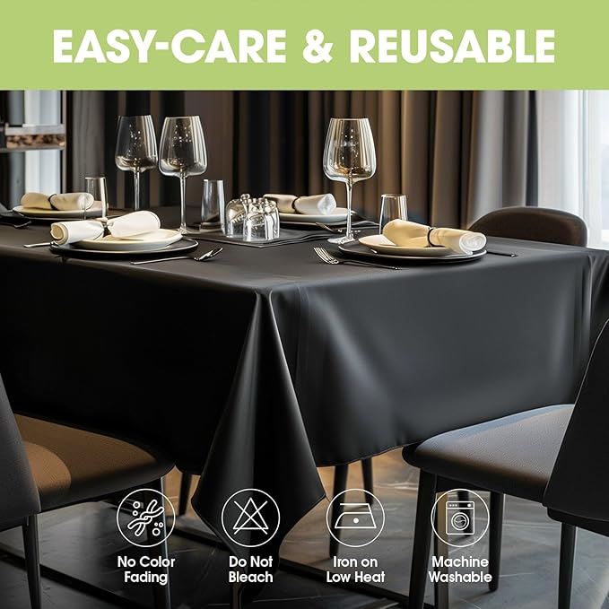 Pureegg Rectangle Table Cloth 60" x 84" – Durable Polyester Tablecloth Offers Reusable & Washable Protection, Ideal for Outdoor Party, Picnic, Wedding, Banquet and Birthday, 3 Pack, Black