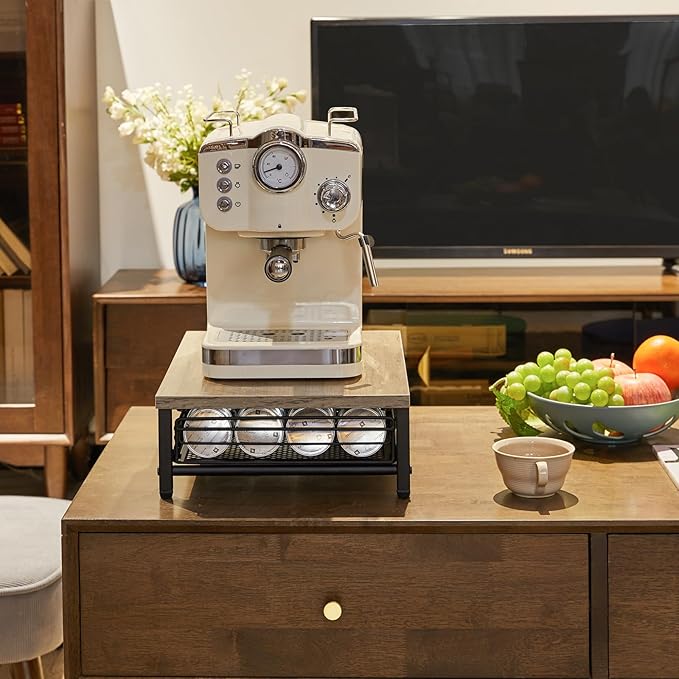 IBUYKE Wooden Coffee Pod Drawer Holder,Pod Holder,40 Capsule Pods,Coffee Pod Holder Drawer With Mesh Shelves,Home Kitchen Counter Organizer,Greige TCJ101Y