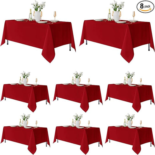 Fitable 8 Pack Rectangle Tablecloths: Stain Resistant Wrinkle Free Table Clothes, Washable Reusable Polyester Table Covers for Wedding Christmas Party Birthday Banquet Reception(Red, 60x102 Inch)