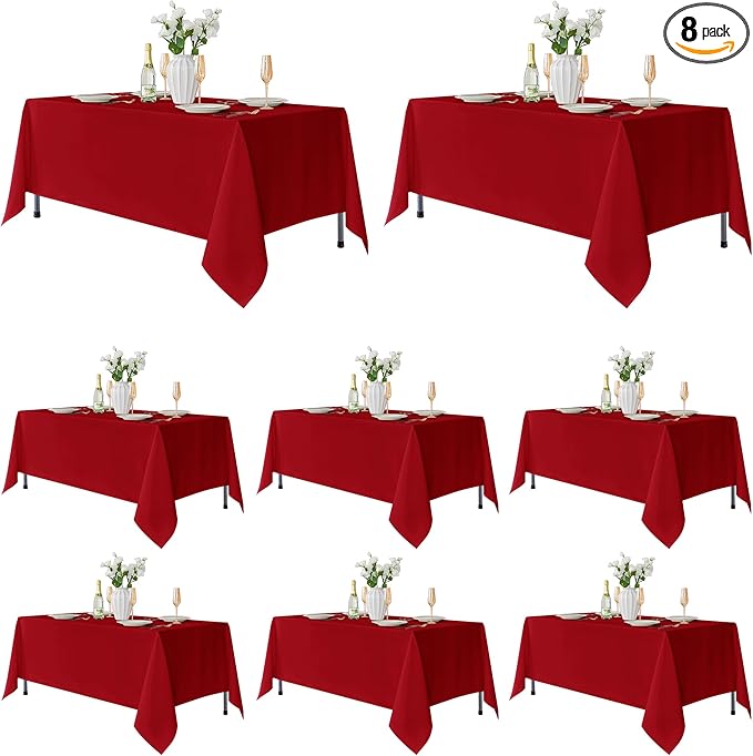 Fitable 8 Pack Table Cloth Rectangle Table: Stain and Wrinkle Resistant Tablecloth Rectangular, Washable Polyester Tablecloths for Wedding Christmas Party Dining Banquet Event(Red, 70x108 Inch)