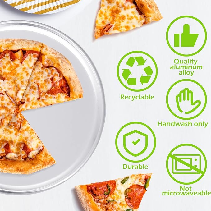 12 Pieces Pizza Pan Bulk Restaurant Aluminum Pizza Pan Set Round Pie Cake Plate Rust Free Cake Tray for Oven Baking Home Kitchen Restaurant Easy Clean(12 Inch)
