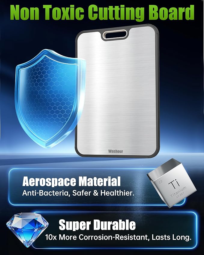 Titanium Cutting Boards for Kitchen, Non Toxic 2-in-1 Cutting Board Double Sided, Food Grade Pure Titanium and Wheat Straw PP, Easy to Clean Large Size 16”×11”