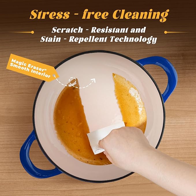 Dutch Oven Bread Baking Pot with Lid 6QT Enameled Cast Iron Oven, Gradient Blue Design & Sourdough Kit (Silicone Sling) for Artisan Bread Making