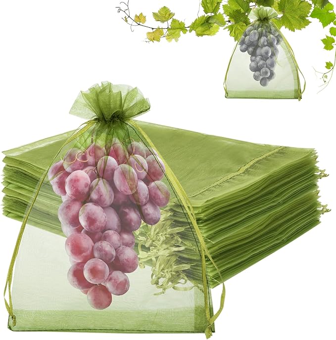 100 Pcs Fruit Protection Netted Bags, 8x12in Mesh Covers for Trees, Green Guards for Grapes & Mango Fruit Trees
