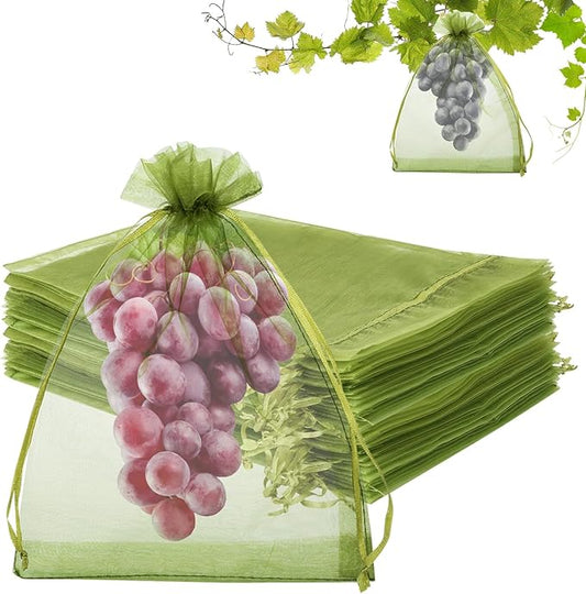 100 Pcs Fruit Protection Netted Bags, 8x12in Mesh Covers for Trees, Green Guards for Grapes & Mango Fruit Trees