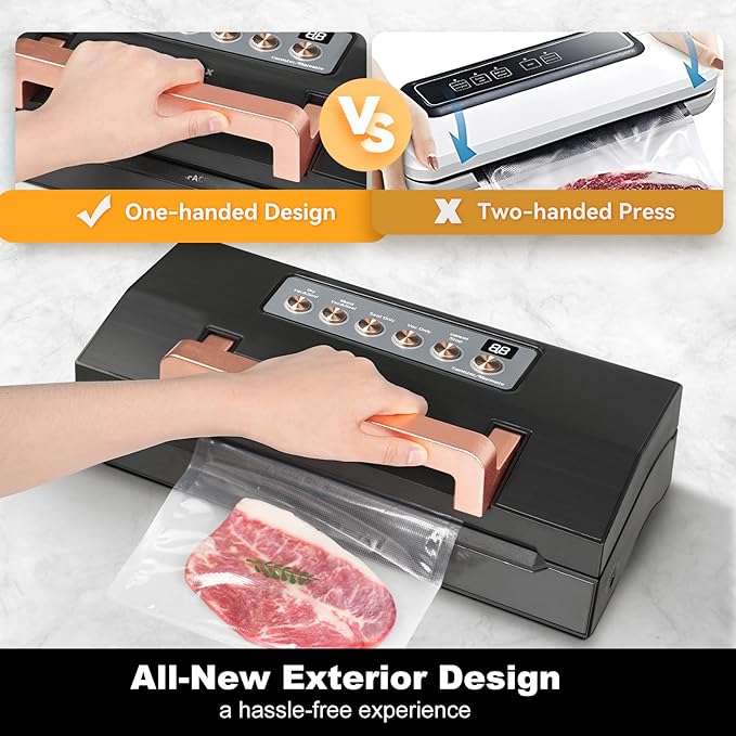 5.0 Precision Food Vacuum Sealer Machine, Commercial Full Automatic Vacuum Sealer Machine, Deluxe Powerful Vacuum Sealing System, Double Heat Seal, Built-in Cutter&Storage, 2 Bag Rolls&Hose,Sous Vide