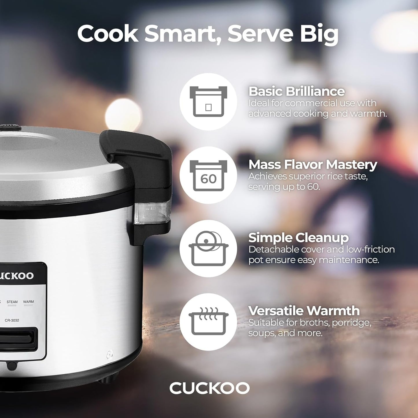 CUCKOO CR-3032 30-Cup (Uncooked) / 60-Cup (Cooked) Large Capacity Commercial Rice Cooker & Warmer with Nonstick Inner Pot, Switch Press (Silver/Black)