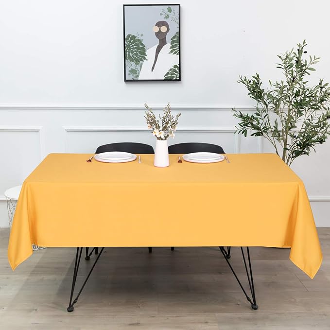 sancua Rectangle Tablecloth - 70 x 108 Inch - Stain and Wrinkle Resistant Washable Polyester Table Cloth, Decorative Fabric Table Cover for Dining Tables, Buffet Parties and Camping, Gold