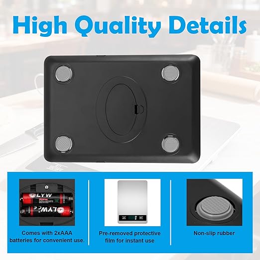 Food Scale Grams and Ounces - Digital Kitchen Scale 33lb/15kg, 1g/0.1oz Accuracy, Stainless Steel, Lightweight, with Batteries, for Cooking, Baking, Meal Prep