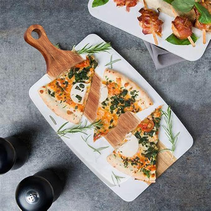 Marble and Acacia Wood Cheese Cutting Board with 4Pcs Cheese Knife Set,Luxury Charcuterie Serving Board w Utensils| Handmade Easy Grip Handle Appetizer Platter Display Tray (13.78 IN*7.08 IN*0.8 IN)