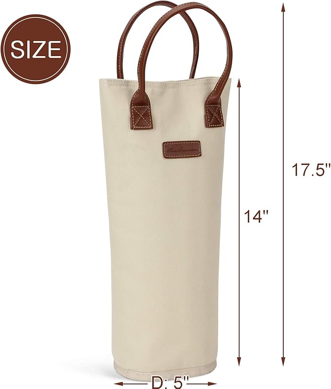 Single Bottle Insulated Wine Tote, 1 Bottle Wine Carrier Bag Padded Wine Cooler Perfect Wine Lover's or Wedding Gift-White