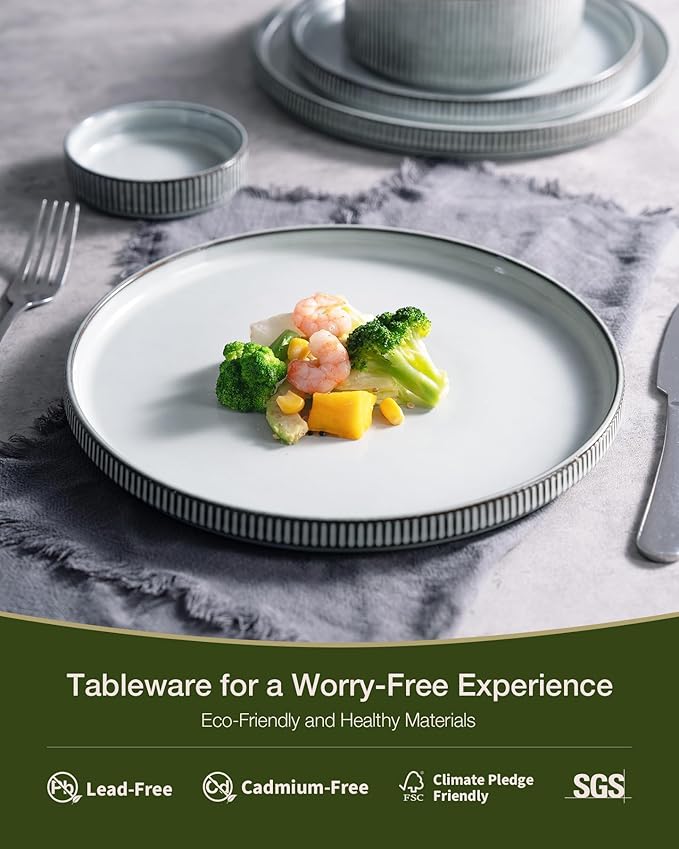 famiware Star Plates and Bowls Sets, Modern Stoneware Dinnerware Sets for 6, 18-Piece Kitchen Dish Set - Chip and Scratch Resistant, Microwave and Dishwasher Safe Tableware, Smoky Blue