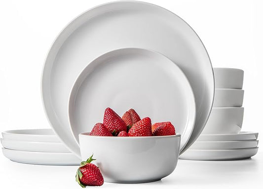 Dinnerware Sets, Fine Porcelain Dinnerware Sets, Plates and Bowls Sets, Dishes, 12-Piece Service for 4, Soft White