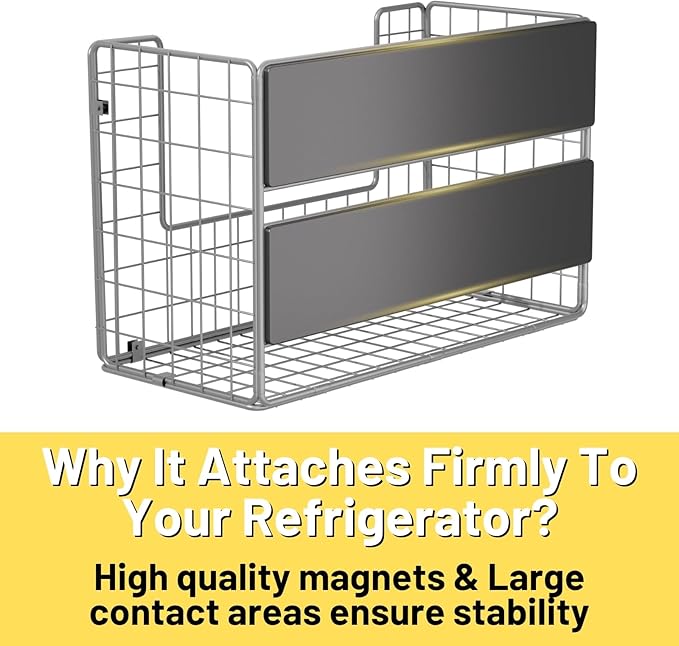 Magnetic Shelf for Fridge, Fruit Potato & Onion Storage Bins, Pantry Organizers & Storage, Large Container Magnetic Basket for Refrigerator, Kitchen Counter,Cabinet Magnetic Fridge Organizer Silver 2