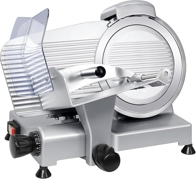 10" Commercial Meat Slicer, 340W, Electric Deli Slicer with Adjustable Thickness, Stainless Steel Blade, Built-in Sharpener, Removable Blade for Easy Cleaning