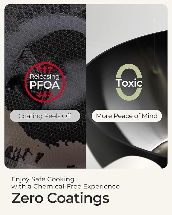 Carbon Steel Wok Pan - 11.8 Inch Pre-Seasoned Flat Bottom Chinese Woks & Stir Fry Pans with Lid, Lightweight Kitchen Cookware for All Stovetops, Gas, Electric, Gift for Women/Mom with Spatula Spoon