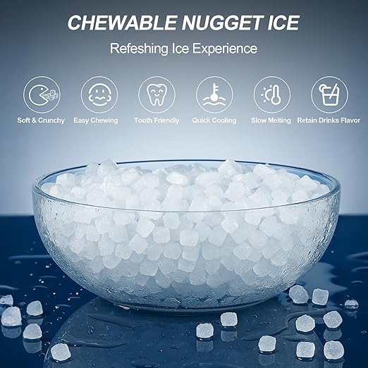 Undercounter Nugget Ice Maker with Water Dispenser – 60 lbs/Day, 10 lbs Bin, Soft Chewable Ice Machine, Self-Cleaning Stainless Steel Ice Machine Maker for Home, Bar, Kitchen, Office