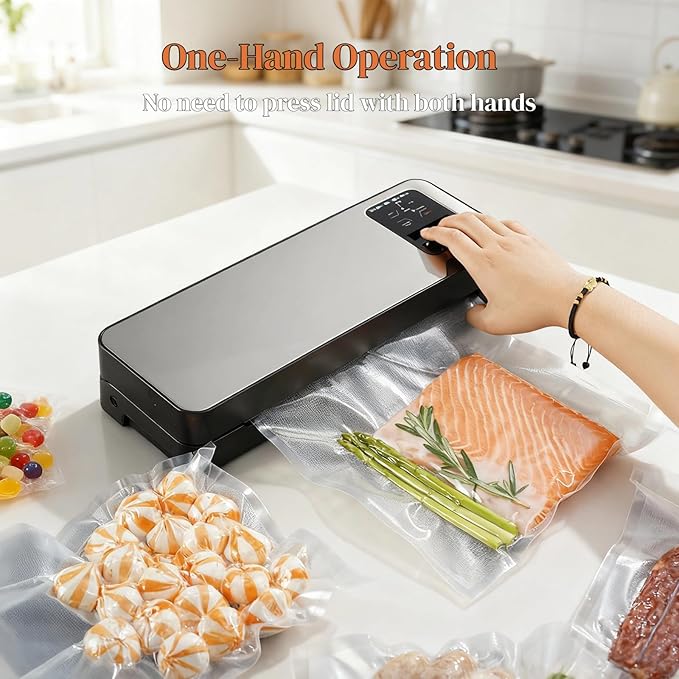 Cordless Food Vacuum Sealer Machine, 75Kpa Strong Suction, Rechargeable Dry & Moist Food Modes Food Sealer, Compact, Stainless Steel, Built-in Cutter for Home Kitchen Camping Fishing Picnic