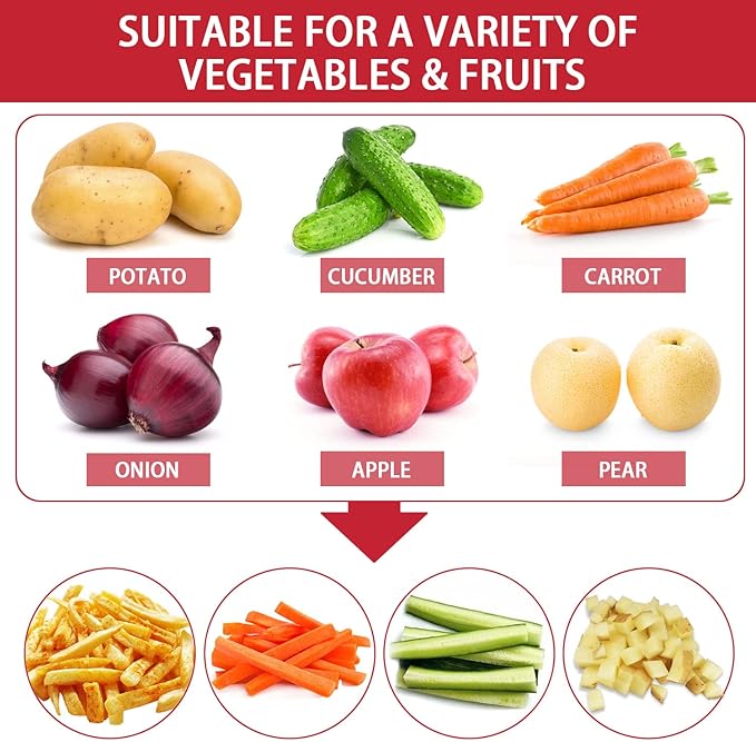 Electric French Fry Cutter, French Fry Cutter Stainless Steel with 1/2 & 3/8 Inch Blade, French Fries Cutter for Restaurants & Home Kitchen, Use for Potatoes Carrots, Cucumbers