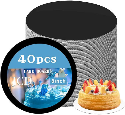 JCD 8" Black Cakeboard Round,Disposable Cake Circle Base Boards Cake Cardboard Pizza Plate Platter 8 inch,Pack of 40-Thinner But Stronger(Black, 8inch/40Pcs)