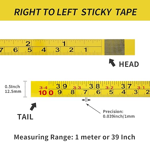 2Pcs Steel Self-Adhesive Measuring Tape, Imperial & Metric Tape Measure Sticker Ruler, Left to Right and Right to Left Stick on Tape Measure for Workbench, Woodworking, Saw & Drafting, 100cm/39Inch