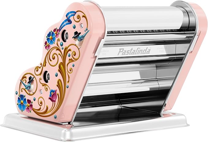 PASTALINDA Classic 200 Pasta Maker Machine, 20 cm Wide Rollers, 9 Thickness Positions, 2 Cutting Positions, Stainless Steel. Includes Reinforced Hand Crank And Two Clamps
