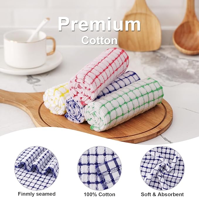 Kitinjoy Cotton 16 Pack Terry Kitchen Dish Cloths, 12 x 12 Inches Super Soft and Absorbent Dish Rags, Quick Drying Dish Towels for Washing Dishes, Mixed Color