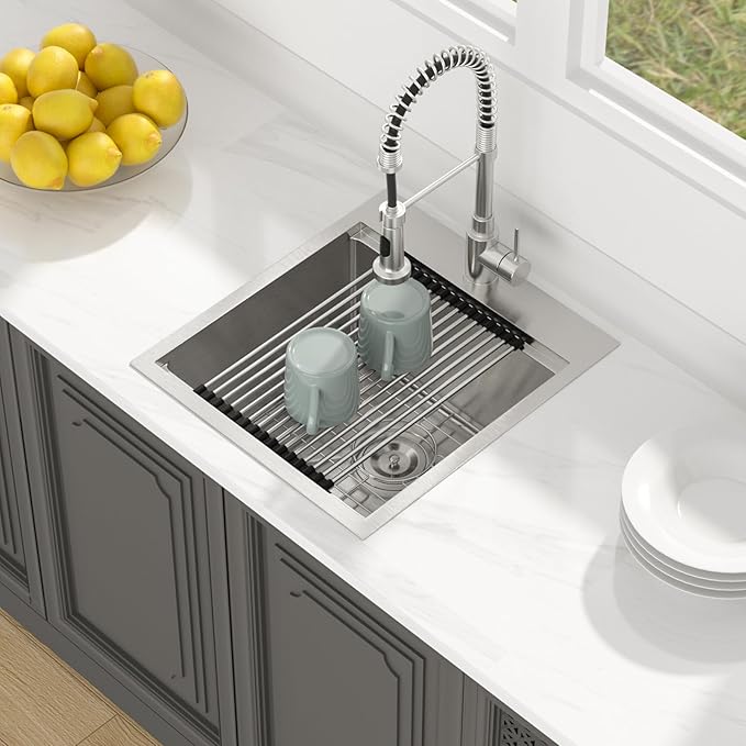 Lordear 18x20 Inch Drop In Topmount Bar Sink - 16 Gauge Stainless Steel Single Bowl Ledge Workstation, for RV/Kitchen/Camper/Wet Bar with Cutting Board