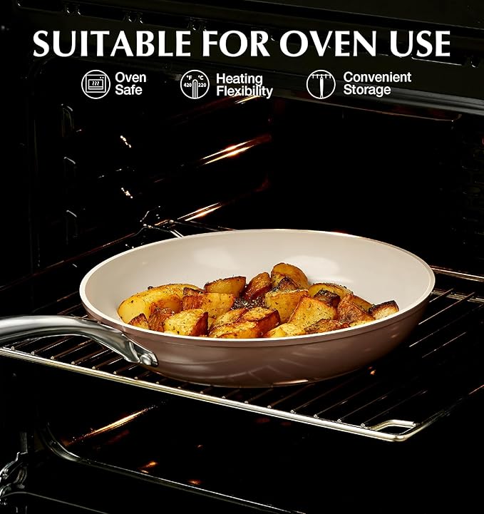 KOCH SYSTEME CS 10 Inch Nonstick Frying Pan with Lid, Ceramic Non Stick Frying Pans, Non Toxic Pans for Cooking, Induction Compatible Skillet, Free of PFOA & PTFE, Dishwasher & Oven Safe, Brown