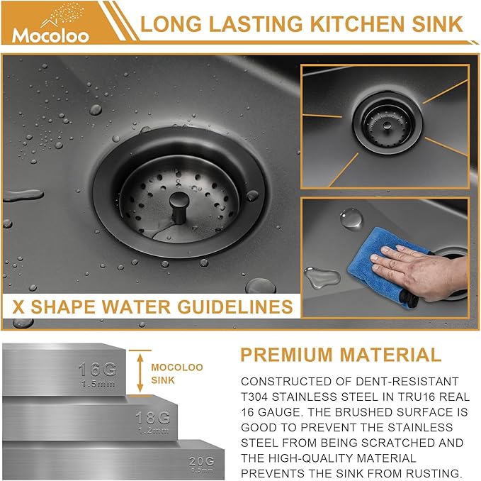 Mocoloo 23x19 Inch Black Kitchen Sink Undermount Stainless Steel Single Bowl Kitchen Sinks Workstation All In One 23 In Bar Prep Small Handmade Sink