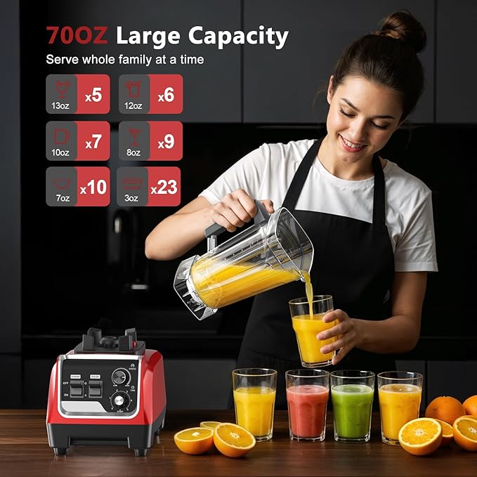 Blender for Smoothies with 1800 Watt Motor Powerful Countertop Blenders for Kitchen 70OZ Large Capacity Smoothie Blender and Grinder Combo for Ice Crush Frozen Drinks Puree (Red)