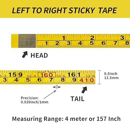 2Pcs Steel Self-Adhesive Measuring Tape, Imperial & Metric Tape Measure Sticker Ruler, Left to Right and Right to Left Stick on Tape Measure for Workbench, Woodworking, Saw & Drafting, 410cm/161Inch