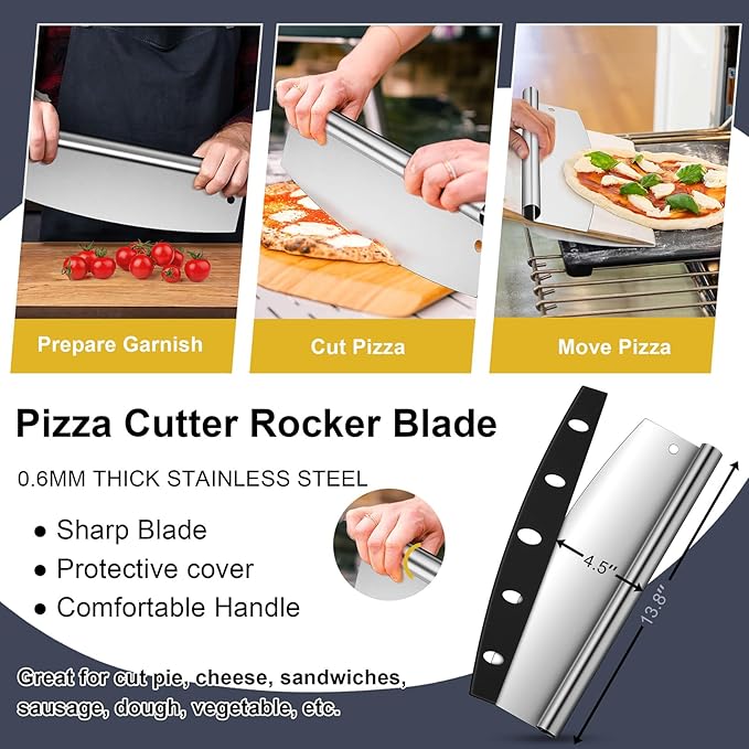 12 Inch Perforated Pizza Peel Aluminum Pizzas Spatula, Joyfair 12’’ x 14’’ Metal Pizza Paddle with Rocker Cutter Pizza Oven Accessories Turning Tool Set, Easy Cleanup (Detachable Handle)