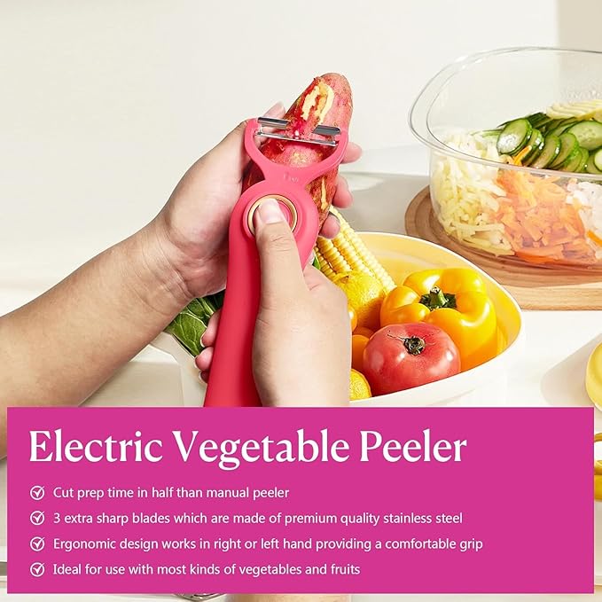 3-in-1 Electric Peeler | Auto Blade for Fruits/Vegetables | 3 Interchangeable Blades | Type-C Charging,Battery Capacity 1500 mAh | Kitchen, Travel, Camping