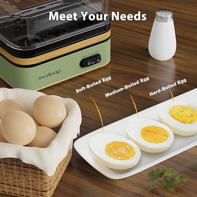 Rapid Egg Cooker Electric 6 Eggs Capacity, Soft, Medium, Hard Boiled, Poacher, Omelet Maker Egg Poacher With Auto Shut-Off, BPA Free (Green)