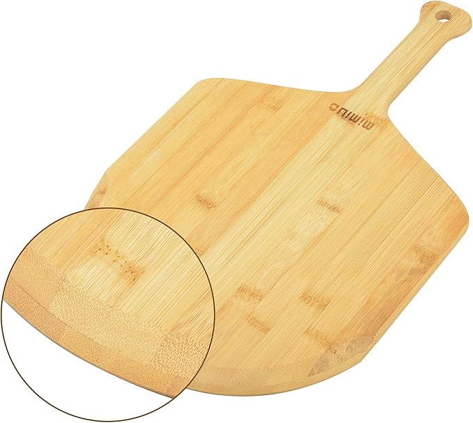 Natural Bamboo Pizza Peel - 12 Inch Wooden Pizza Spatula for Baking Homemade Pizza Bread and Cutting Fruit Vegs