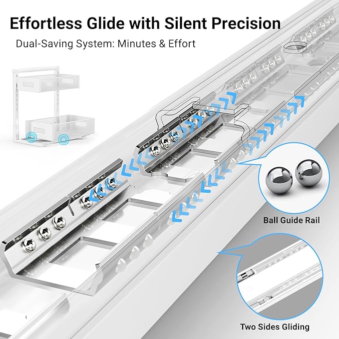 Pull-out Under Kitchen Sink Organizer, Metal Functional Under Sink Organizer, Height Adjustable Under Bathroom Sink Organizer, Under Sink Storage for Kitchen Bathroom Cabinet (White)