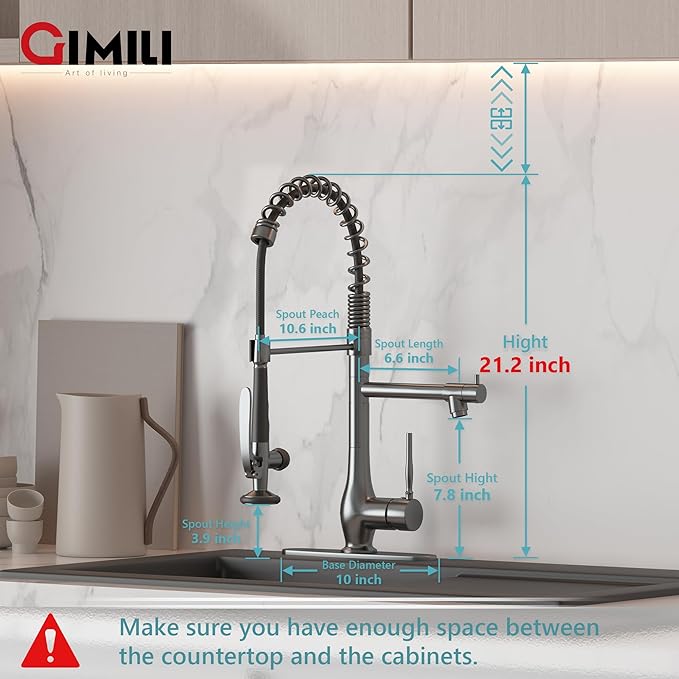 GIMILI Black Stainless Kitchen Faucet with Pull Down Sprayer, Single Handle High Pressure Kitchen Sink Faucet, Commercial Double-Headed Stainless Steel Kitchen Faucet