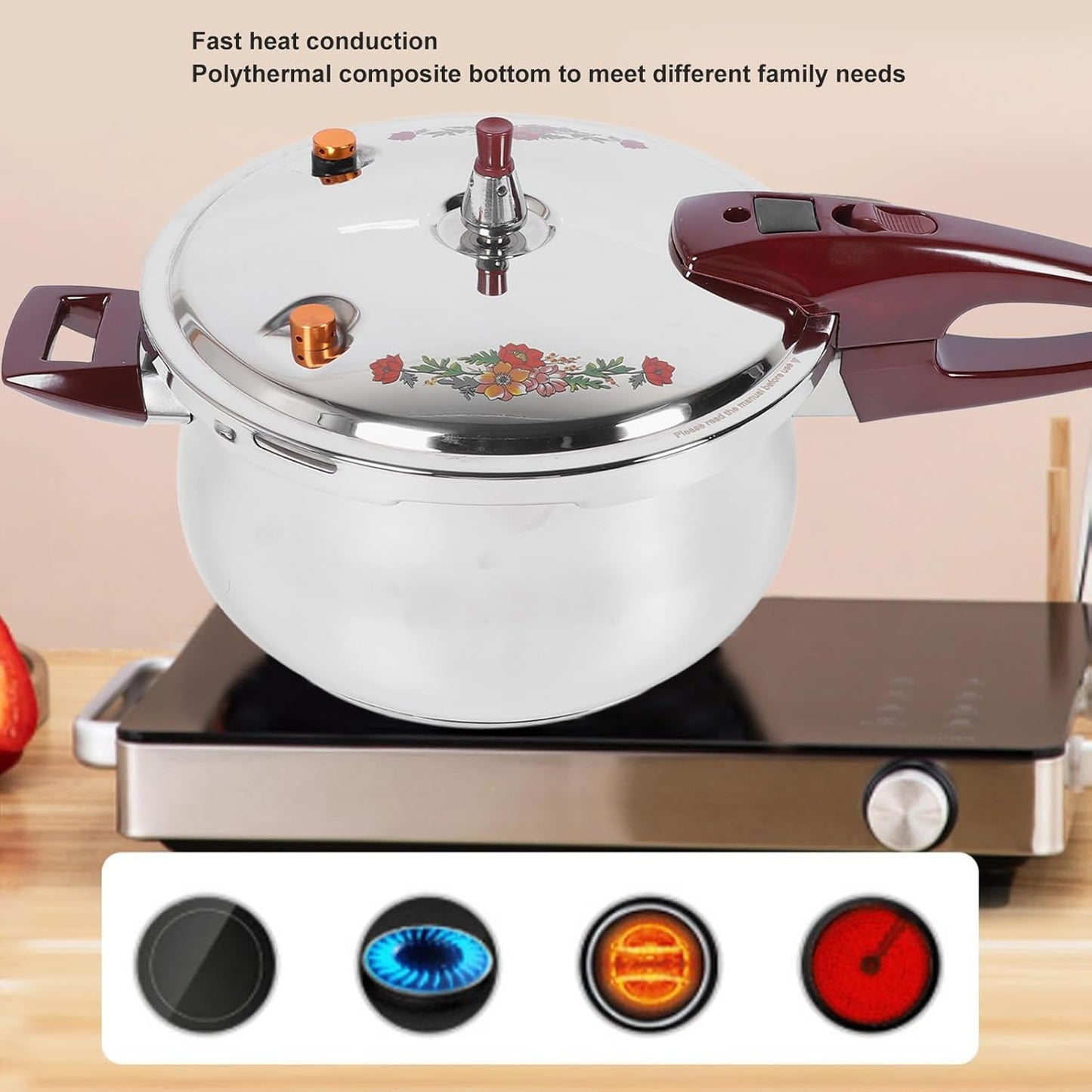 Stainless Steel Pressure Cooker 80KPA, Cookware Pressure Canner Rice Cooker with Safety Valve Devices, Compatible with Gas & Induction Cooker (7L)