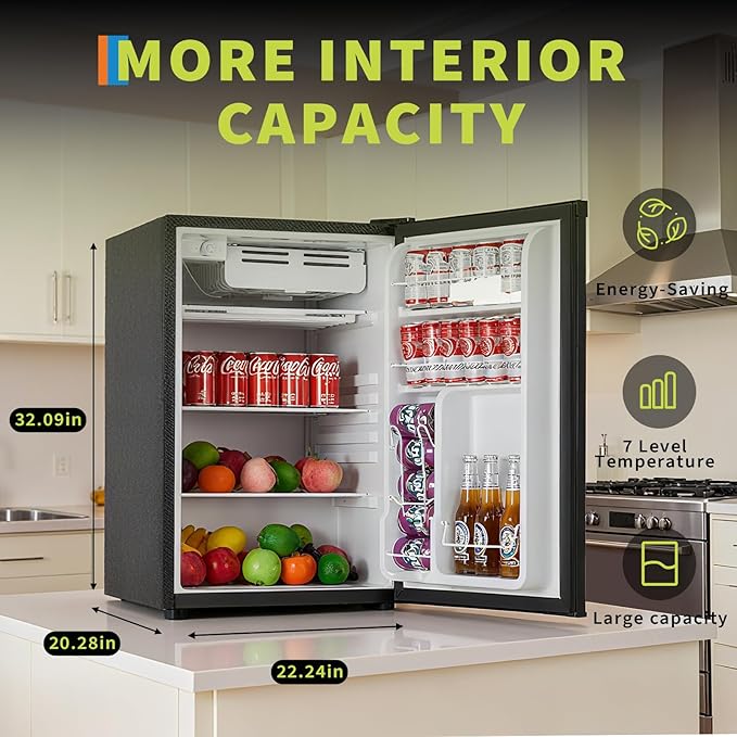 4.5 Cu. Ft. Compact Refrigerator | Single Door Mini Fridge with Energy-Efficient & Quiet Operation | for Dorm, Office, Bedroom, Kitchen, Bar Use with Adjustable Shelves