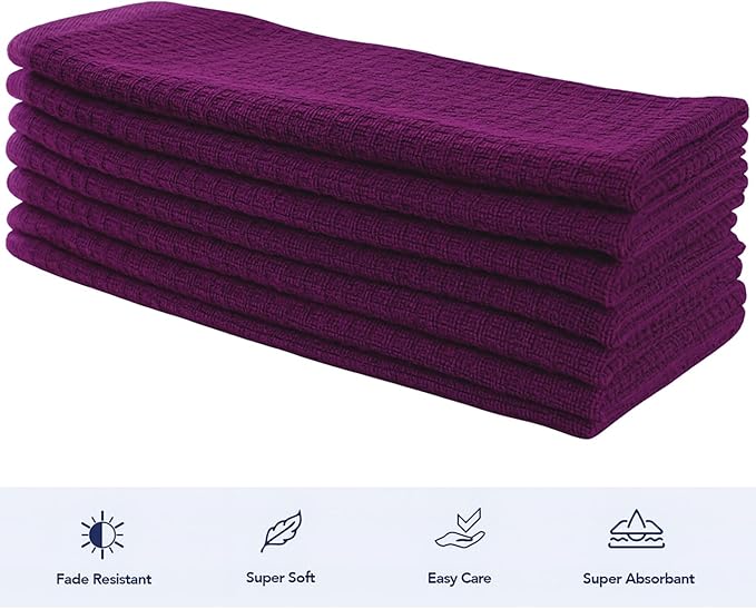 CRAFTSWORTH Kitchen Towels, 15 x 26 Inches, Pack of 6, 400 GSM, 100% Ring Spun Cotton, Striped Solid Purple Cotton Dish Towels Super Soft and Absorbent, Tea Towels and Bar Towels