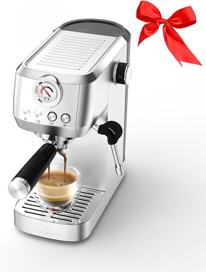 CM1663 Espresso Machine, 20 Bar Compact Coffee Maker with Milk Frother Steam Wand for Cappuccino, Latte, Professional Pressure Gauge & 49oz Removable Water Tank for Home，Stainless Steel