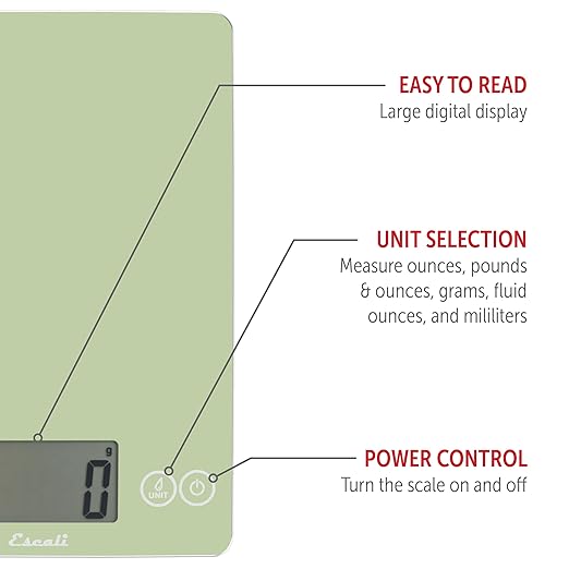 Escali Arti Classic Digital Coffee Scale Espresso Scale and Countertop Food Scale, 15-Pound Capacity, Green