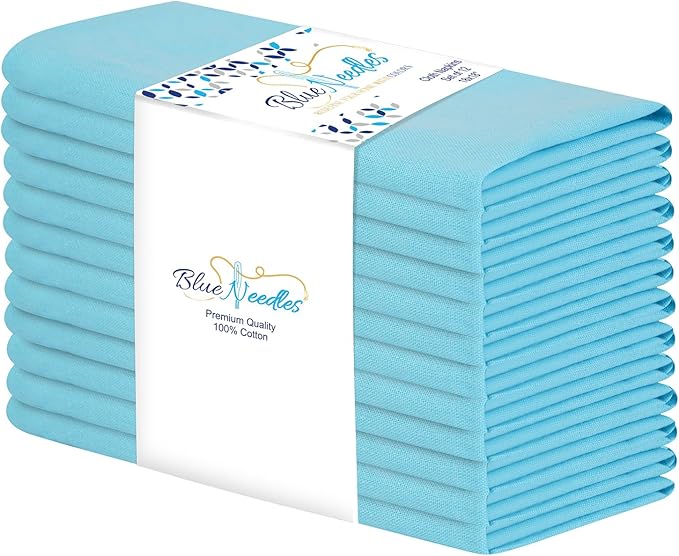Blue Needles Solid Cloth Napkins Set of 12 Aqua Blue 100% Cotton Dinner Napkins 18x18 inches - Soft, Reusable, Absorbent & Washable Fall Thanksgiving Linen, Ideal for Events, Parties & Everyday Use