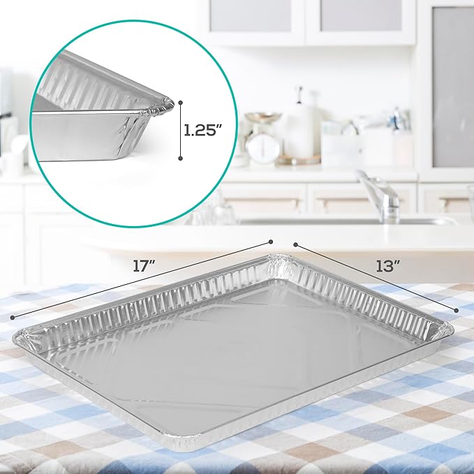PLASTICPRO Aluminum Pans 10 Pack Disposable Cookie Sheets 13 x 17 Baking Pans Premium Quality Heavy Duty Sheet Pans