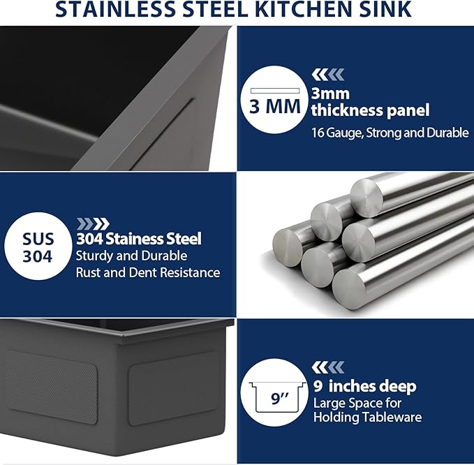 Lordear Bar Sink 15 Inch Black Drop In Kitchen Sinks Stainless Steel Bar Sink 16 Gauge Single Bowl Topmount Small Prep RV Sinks Square Basin