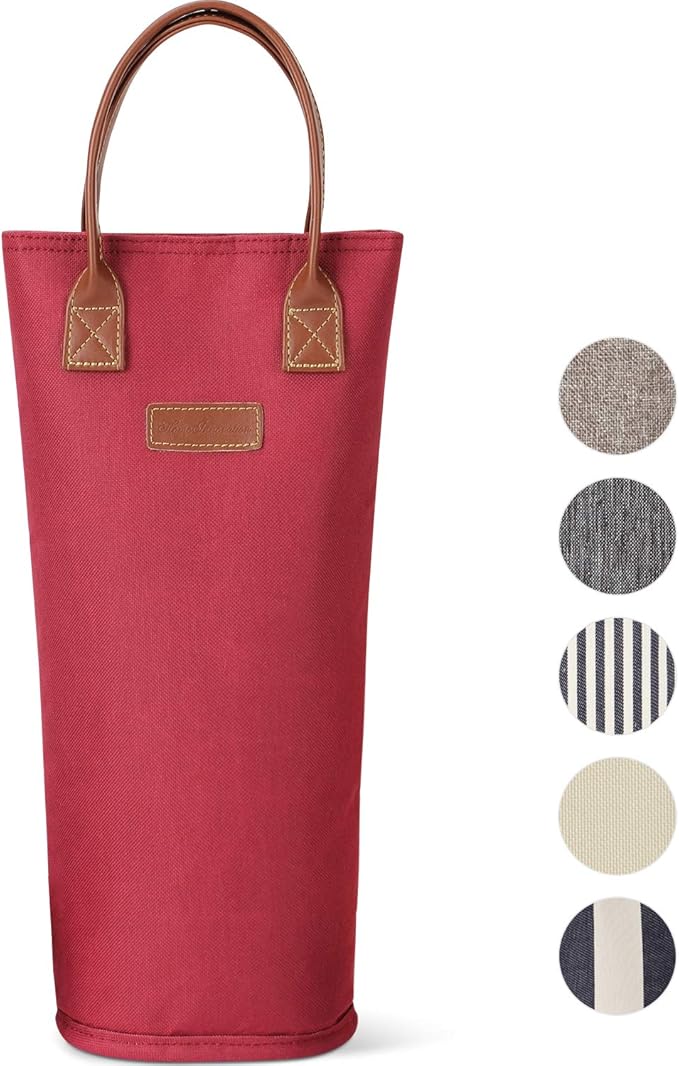 Single Bottle Insulated Wine Tote, 1 Bottle Wine Carrier Bag Padded Wine Cooler Perfect Wine Lover's or Wedding Gift-Red