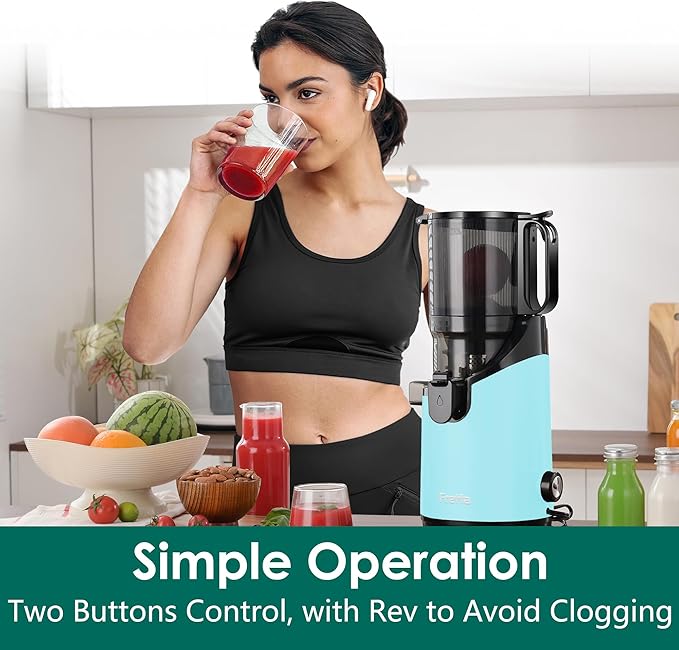 Cold Press Juicer Machines, Slow Masticating Juicer with 5.3" Extra Large Feed Chute Fit Whole Fruits & Vegetables, Self Feeding Effortless for Batch Juicing, BPA Free 250W (Blue, 1.8L)