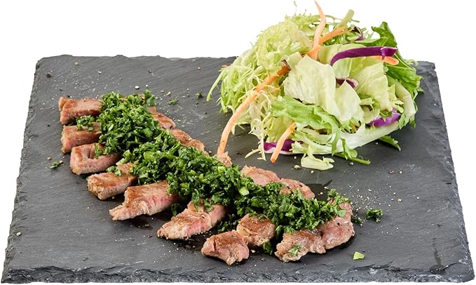 Restaurantware Slate Serving Trays 4 Pack of 10 x 10" Foam Feet Charcuterie Stone Plates Rustic Edges Freezable Black Square Serving Display Cheese Boards for Kitchen, Gourmet, Dining, Parties