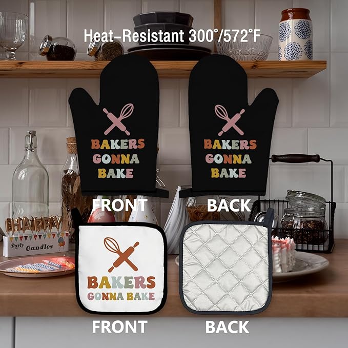 Baker Oven Mitts and Pot Holders Sets, Bakers Gonna Bake Oven Mitts, Best Gifts for Bakers, Funny Baking Over Mittens for Kitchen Decor, Baking Lover Over Gloves Gifts